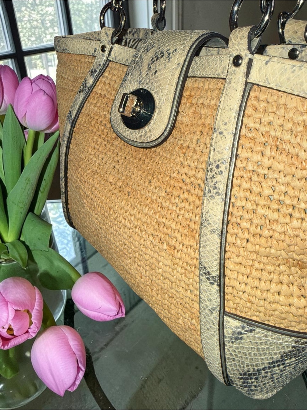 Coach Hamptons Raffia Tote with Python Embossed Leather Trim - Style 19359 - Picture 8 of 15